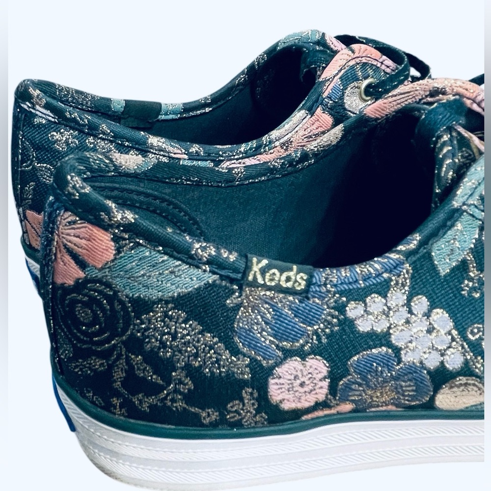 Keds X Rifle Paper Co Womens Floral Sneakers Size 9 Green Gold - Picture 2 of 5